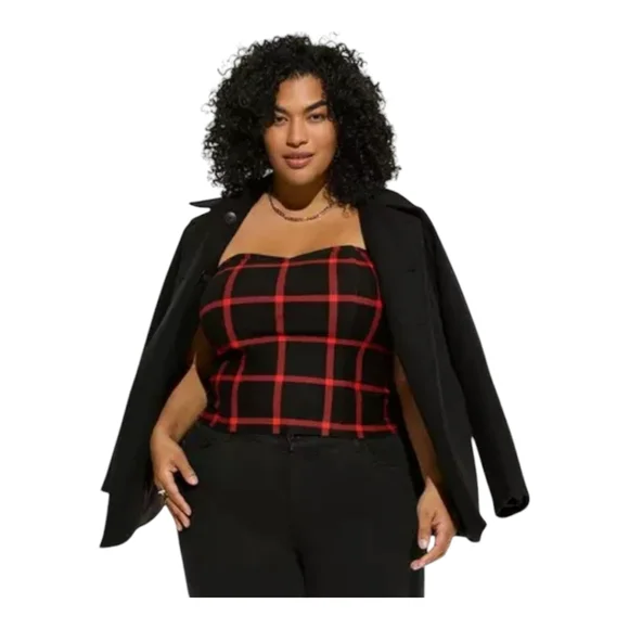 Torrid Sweetheart Plaid Strapless Corset Top - Red and Black Striped Size 2X - Picture 2 of 8